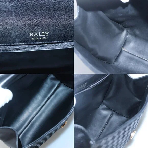 BALLY Hand Bag Leather Black Gold Auth BA1164